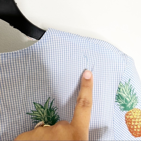 Autumn Adiegbo Blue Plaid Pineapple Fit & Flare Dress Size 6 - Picture 12 of 15